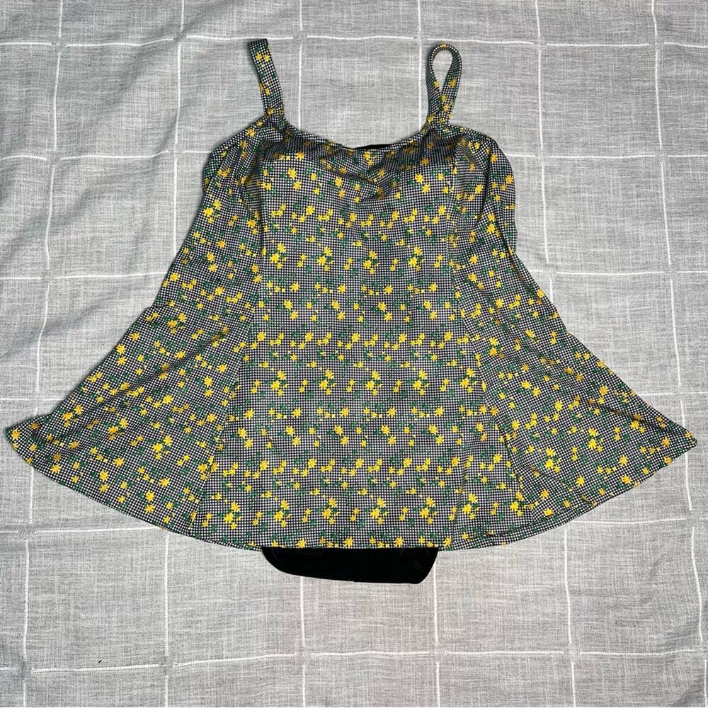 Vintage It Figures Slender Thighs Swim Dress Plus Size 20 Swimsuit Yellow Floral